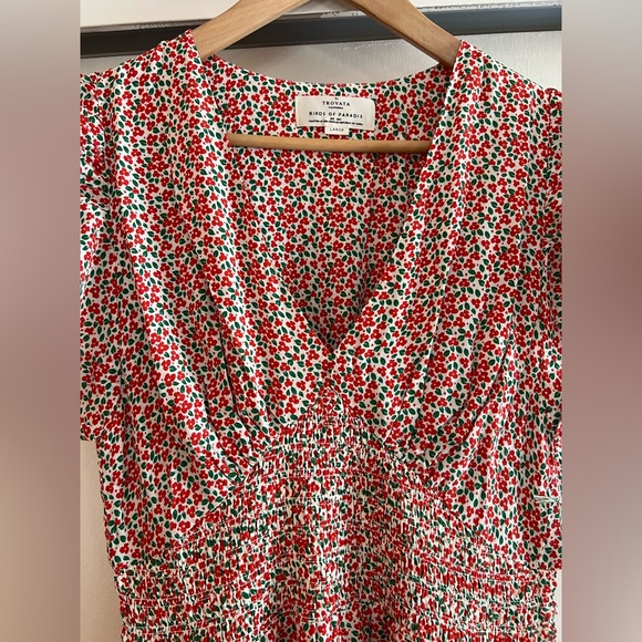 New! Trovata Birds of Paradis Camilla Dress Carmine Ditsy Mini Floral Red Green - Picture 6 of 15